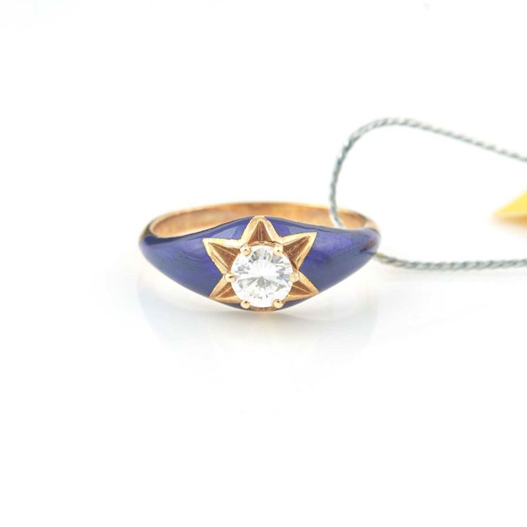 14k gold, stone and enamel ring