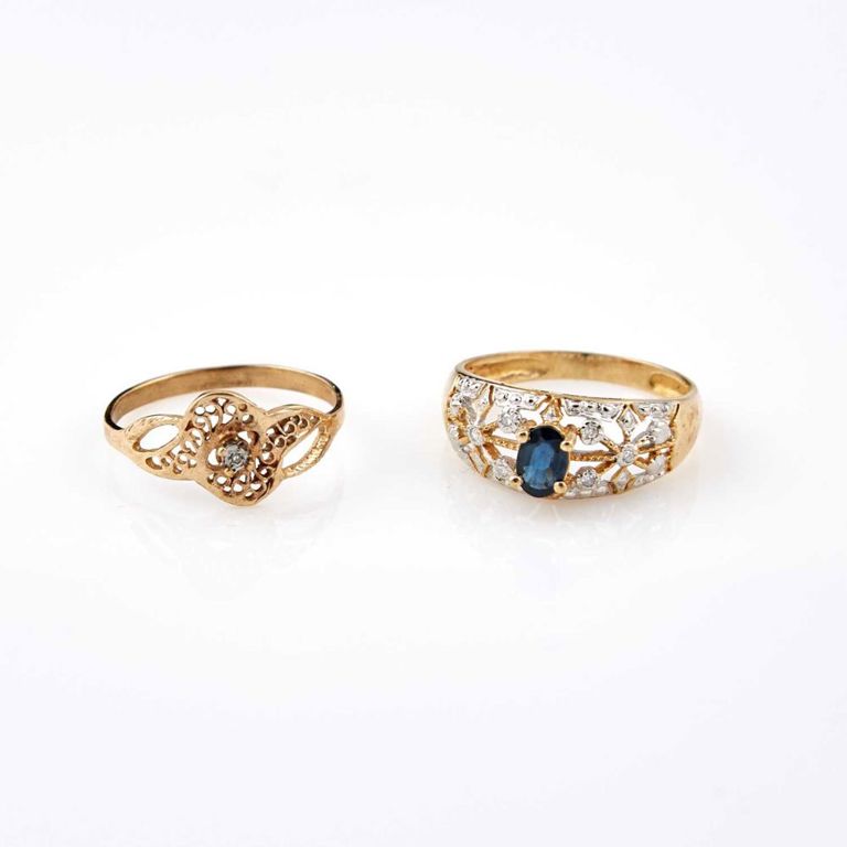 10k gold two diamond and stone rings
