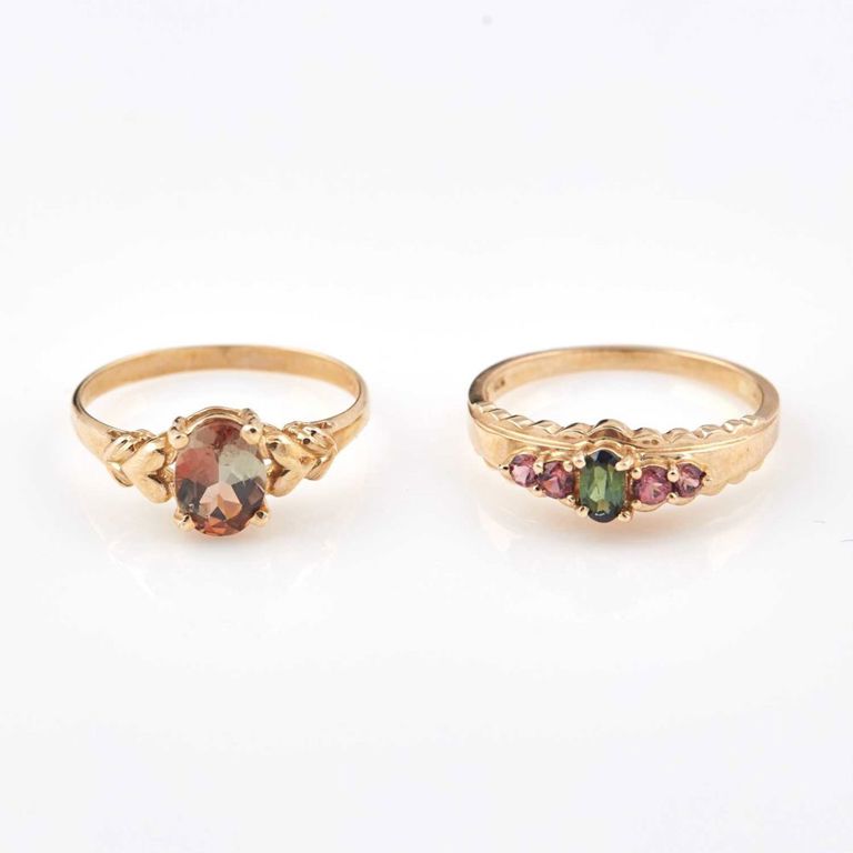 Two 14k gold stone rings
