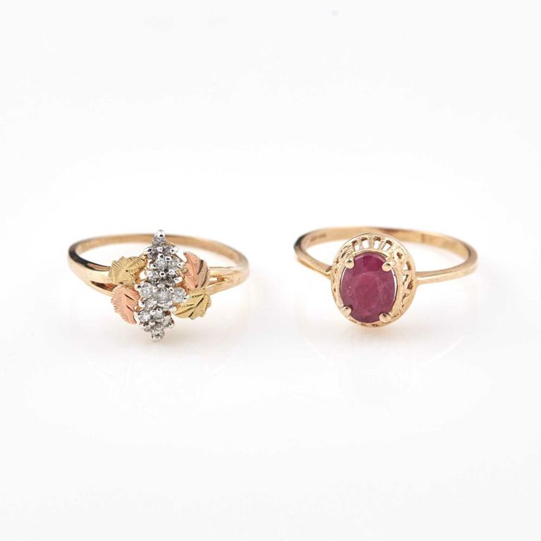 10k gold diamond ring and gold stone ring