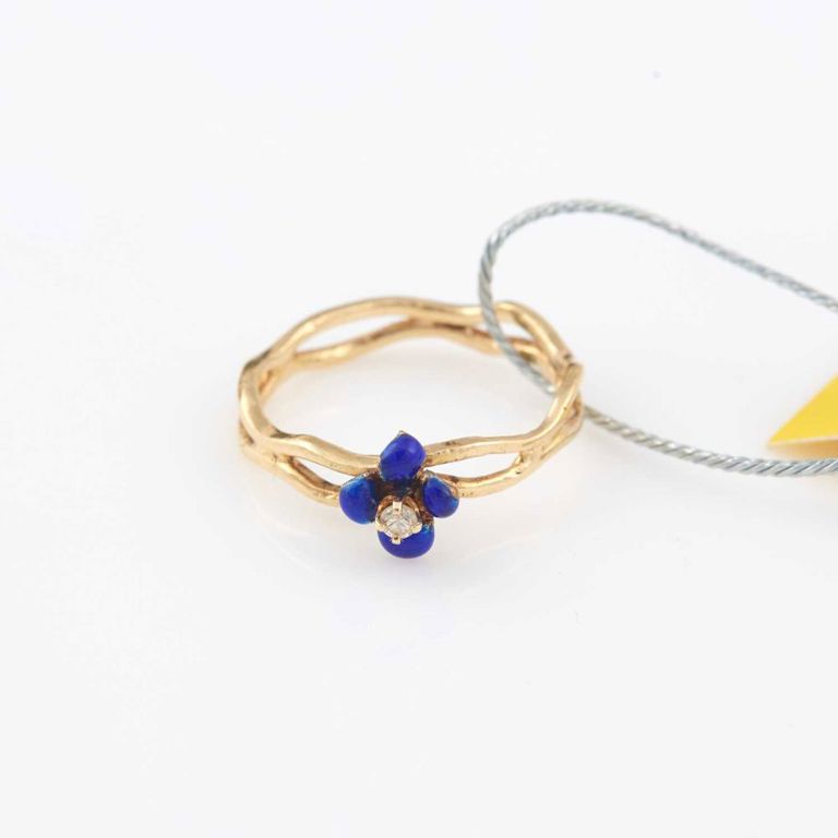 14k gold diamond and enamel ring