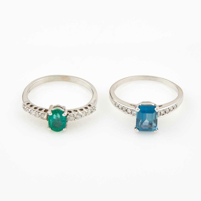 Two 14k gold diamond and stone rings