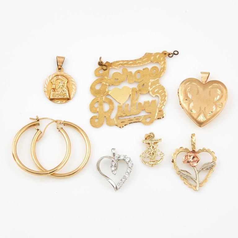 14k gold pendants and earrings