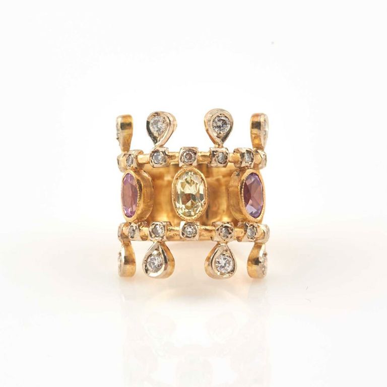 18k gold diamond and stone ring