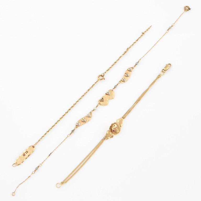 14k gold bead and stone bracelets