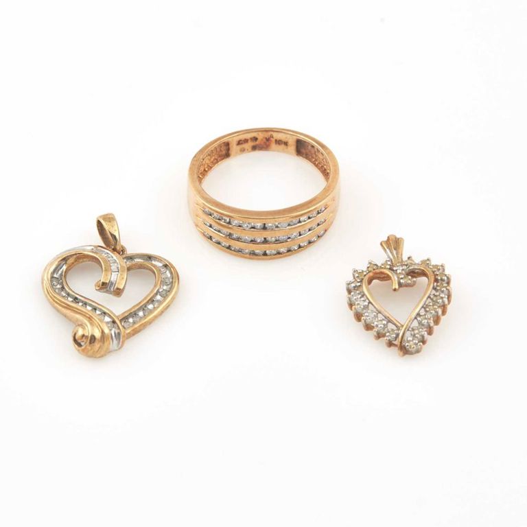 10k gold diamond ring and stone pendants