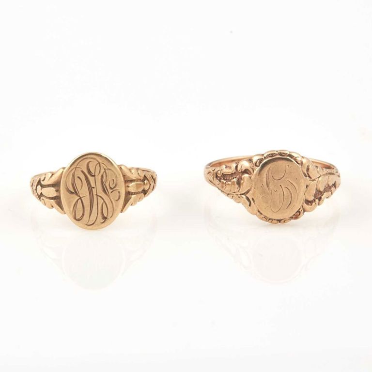 14k and 10k gold initial rings