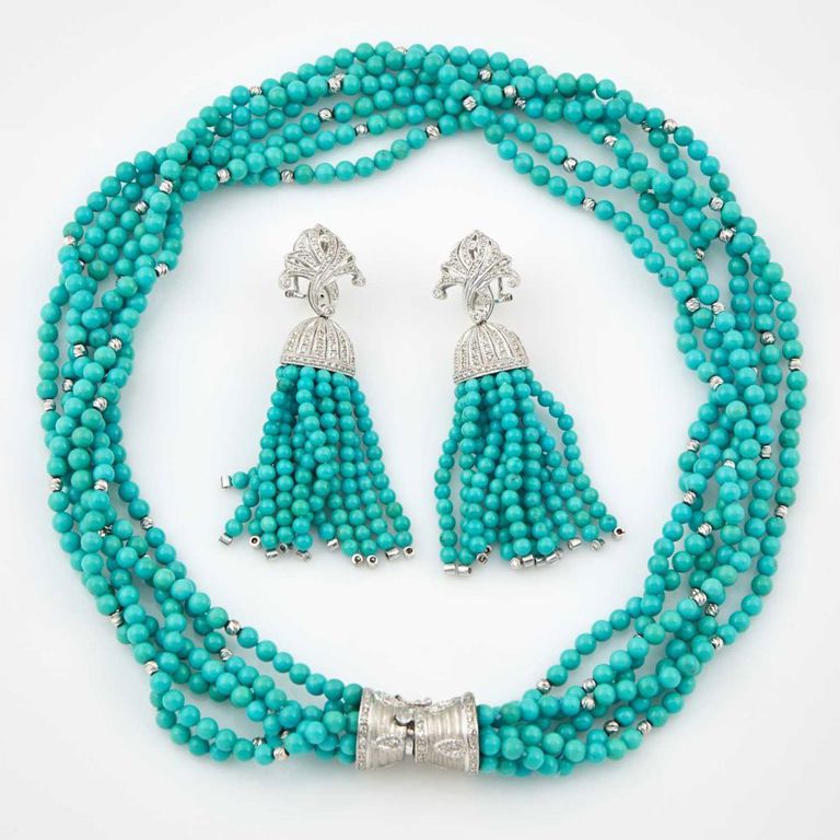 18k and 14k diamond and bead necklace and earrings