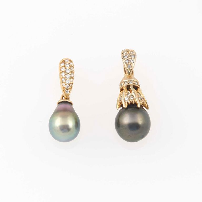 18k and 14k diamond and bead pendants