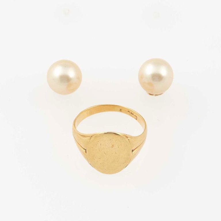 18k and 14k gold and bead earrings and ring