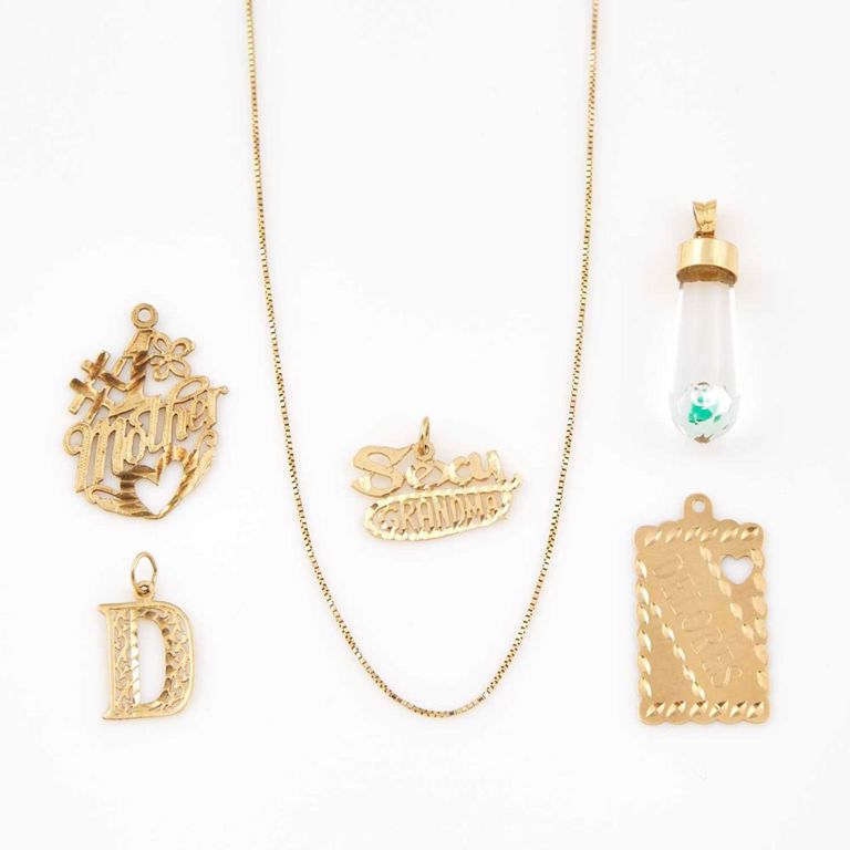 14k and 10k gold and stone pendants and neck chain