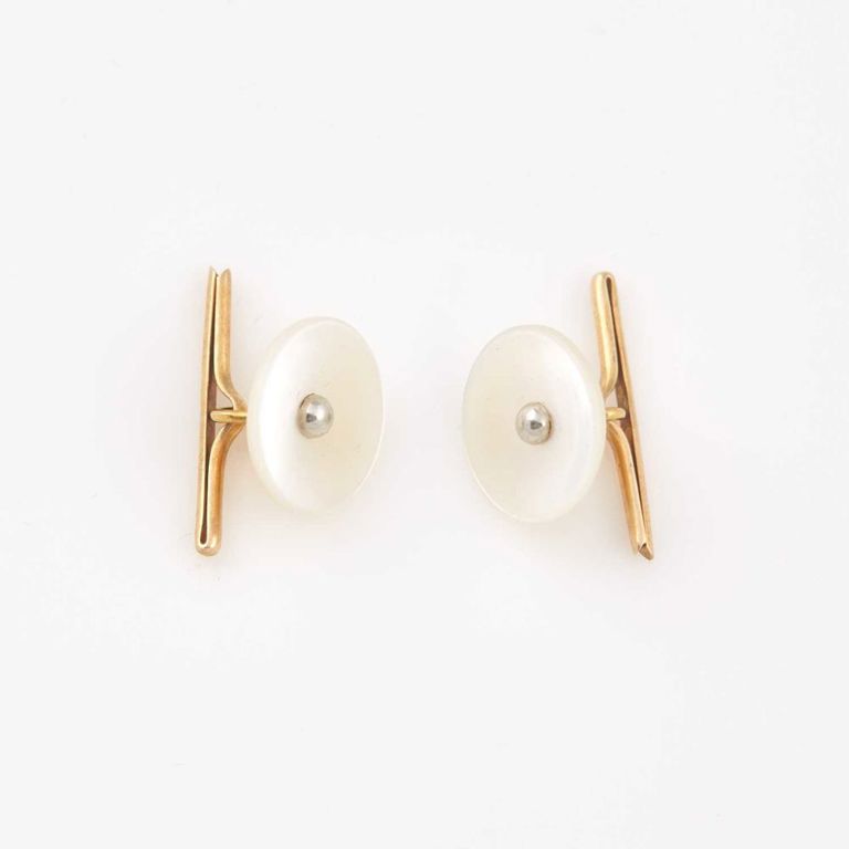 14k gold and stone cuff links
