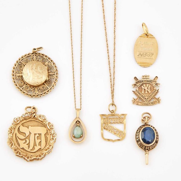 14k and 10k gold and stone pendants and neck chains