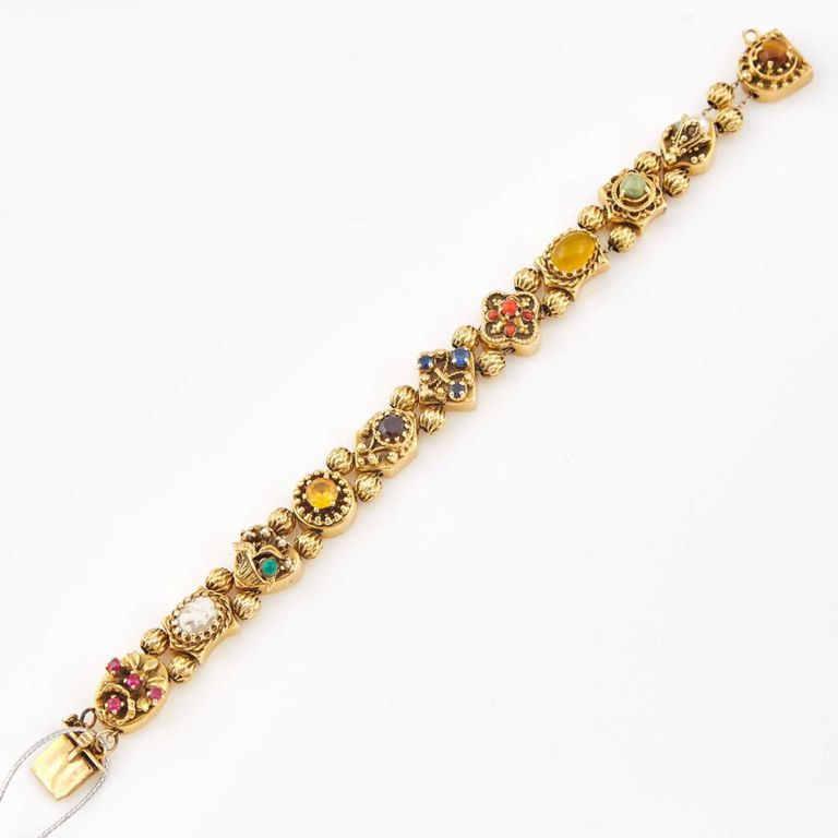 Gold bead and stone flexible bracelet