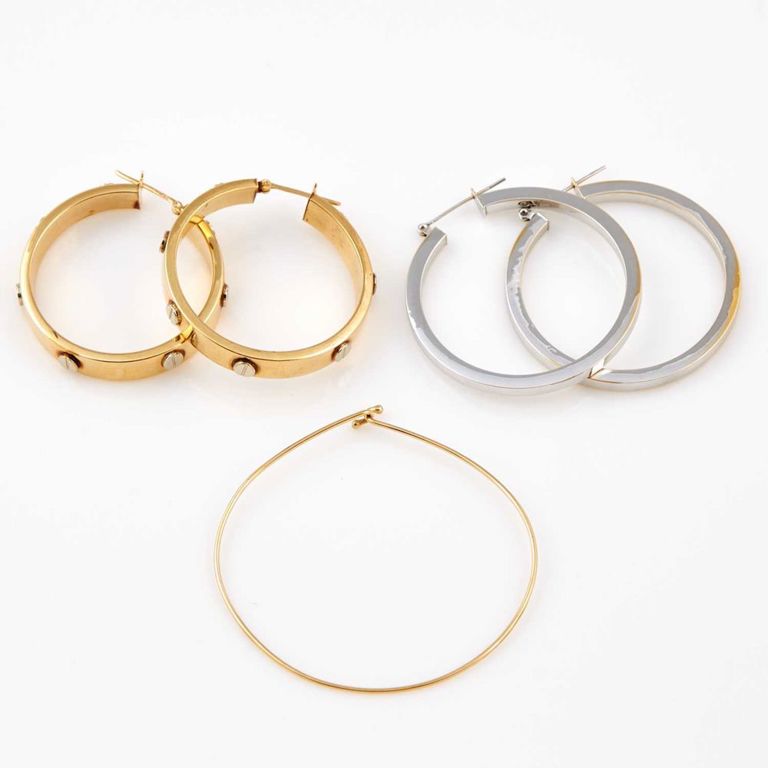 18k gold earrings and 14k gold rigid bracelet