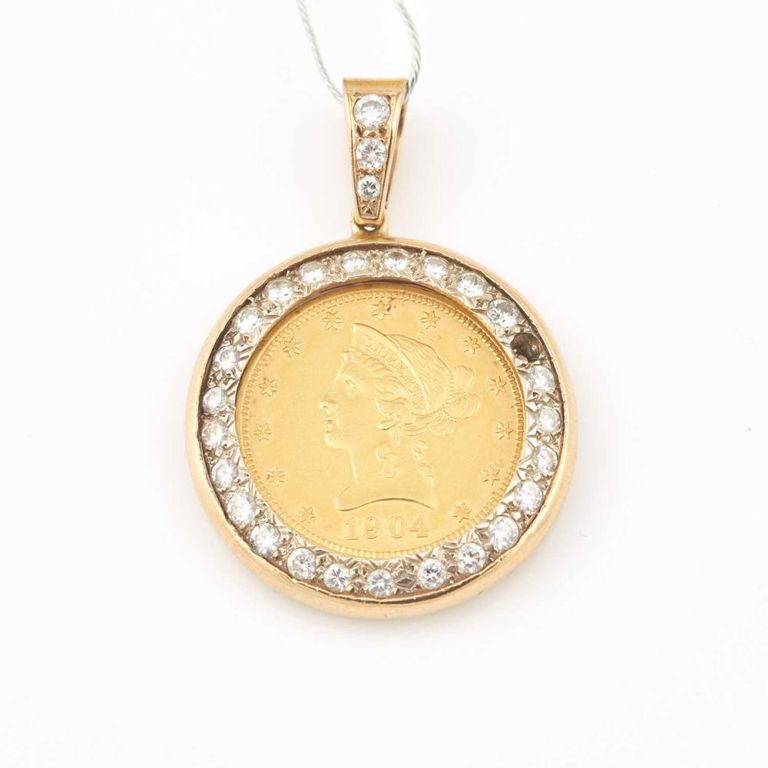 22k and 10k gold diamond coin pendant
