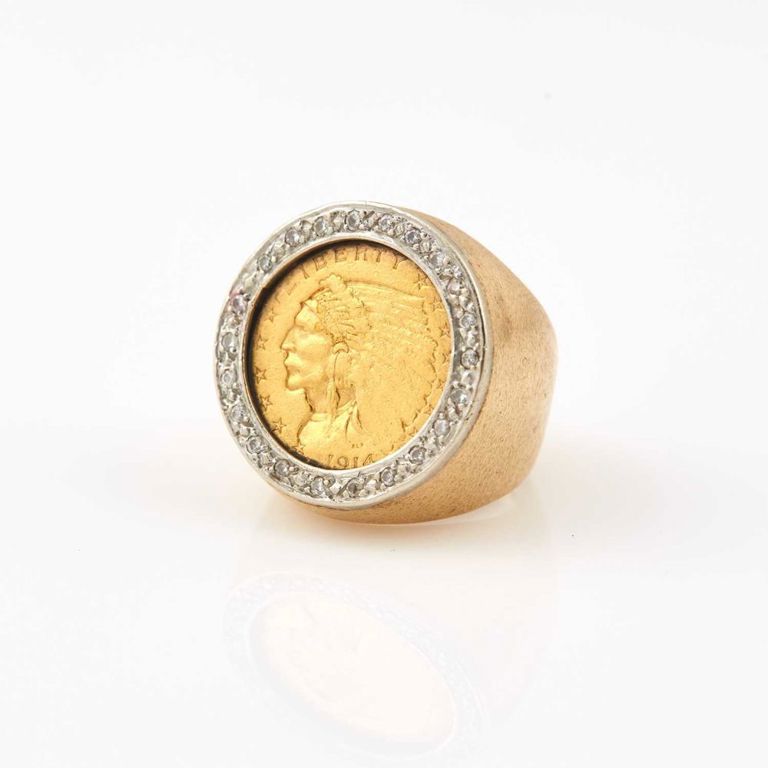22k and 14k gold diamond coin ring