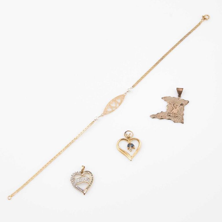 10k gold bead and stone pendants and anklet