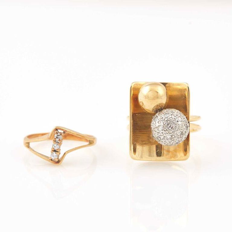 18k gold diamond ring and gold stone ring