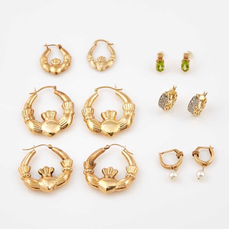 14k gold, stone and bead earrings