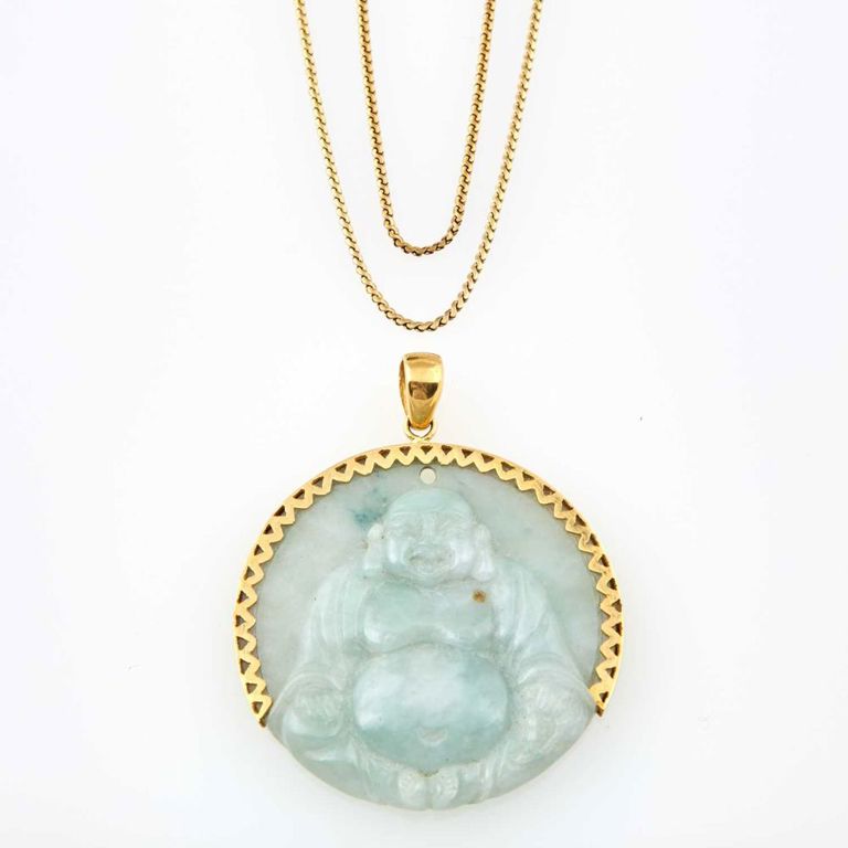 18k gold and stone pendant and two neck chains