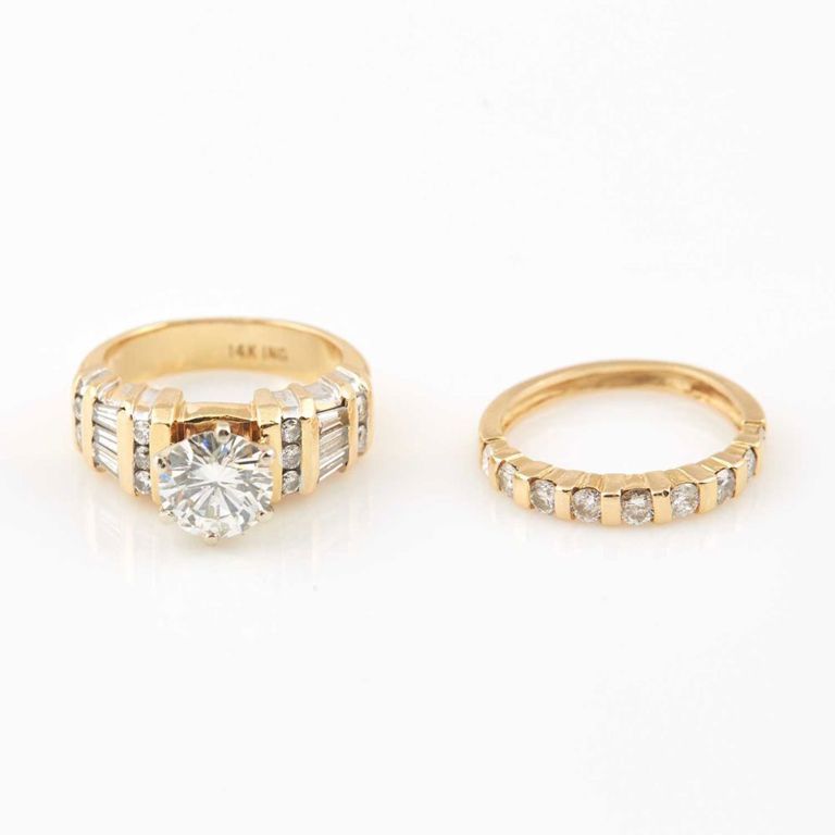 14k diamond engagement and wedding ring