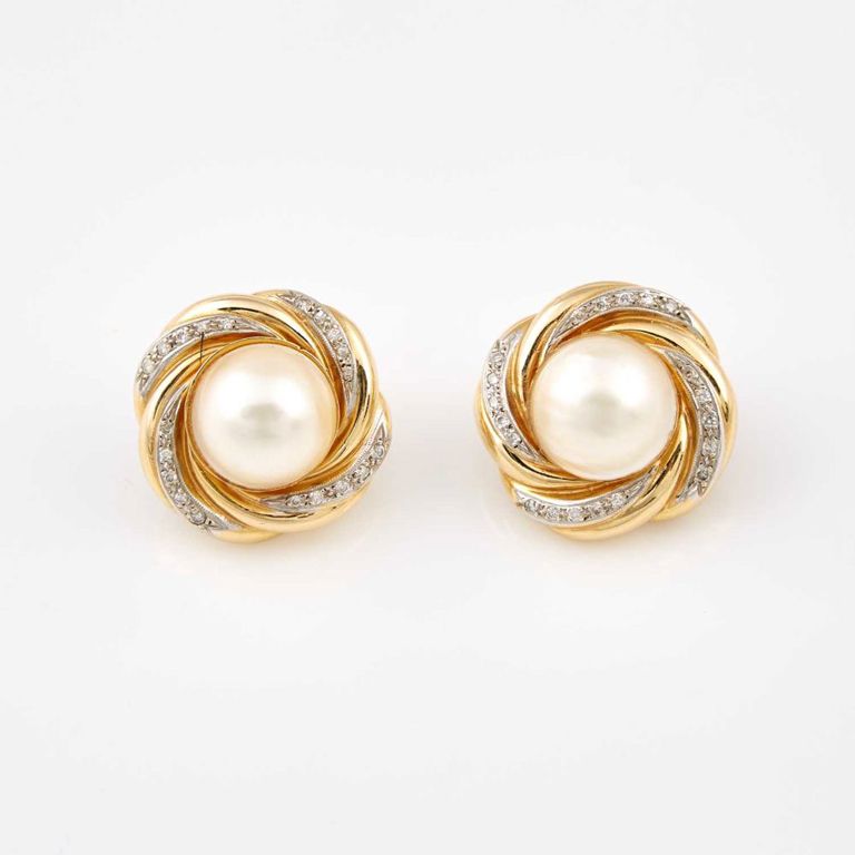 14k diamond and bead earrings
