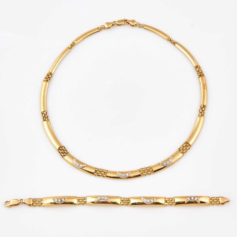 14k gold and stone necklace and flexible bracelet
