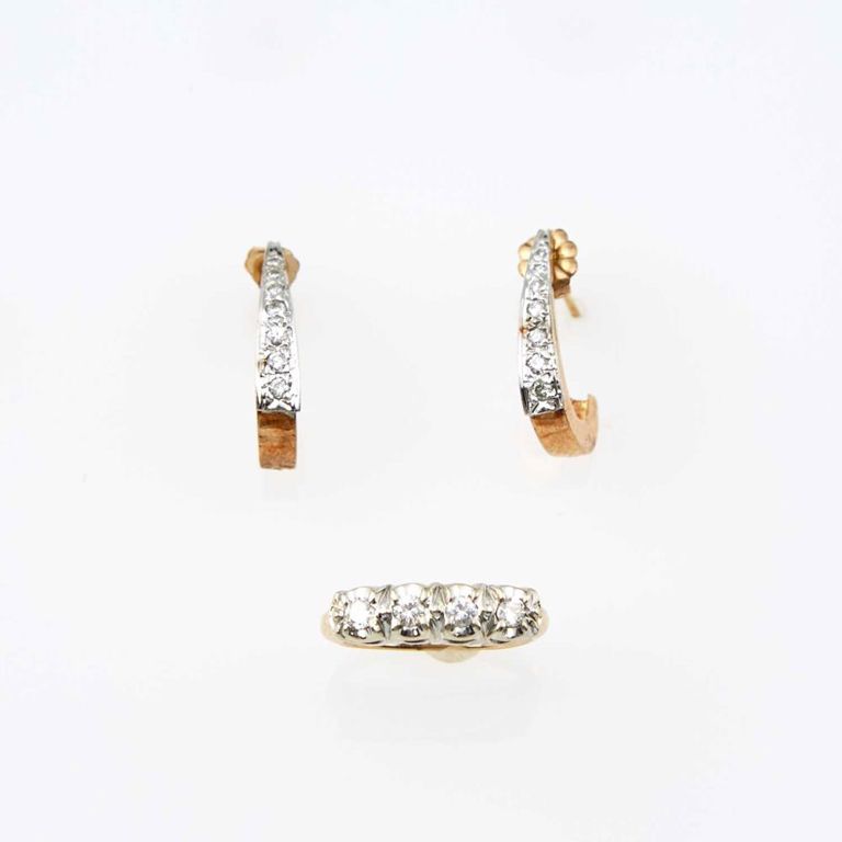 14k gold two diamond earrings and ring