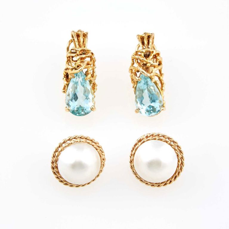 14k gold stone and bead earrings