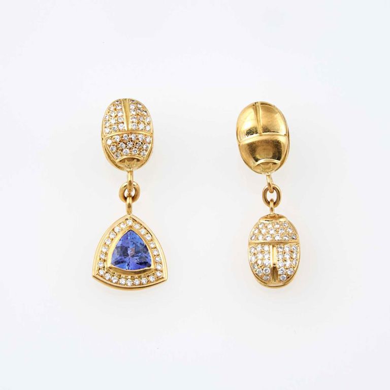18k gold two diamond and stone earrings