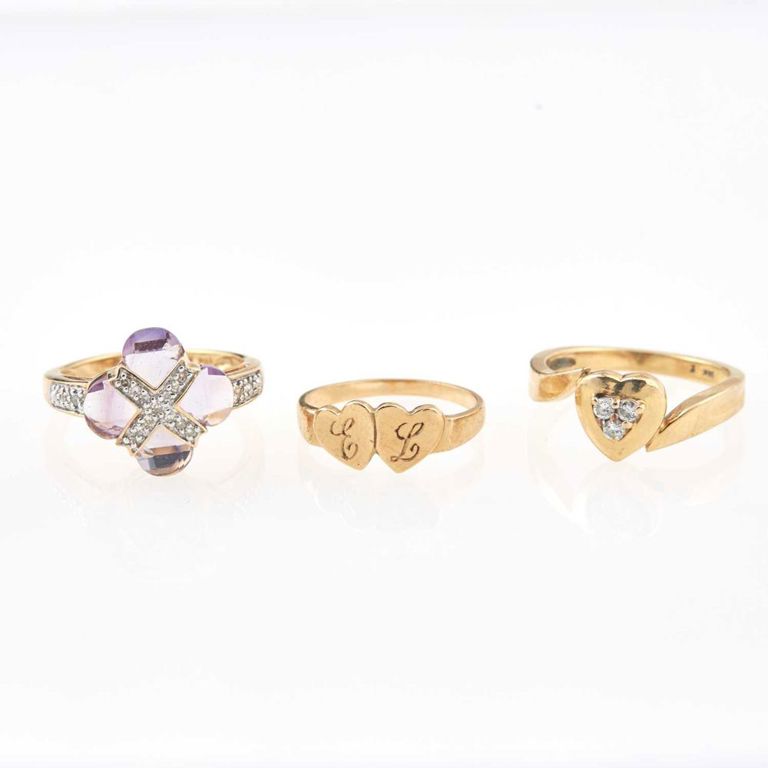 14k gold two diamond and stone rings, gold ring