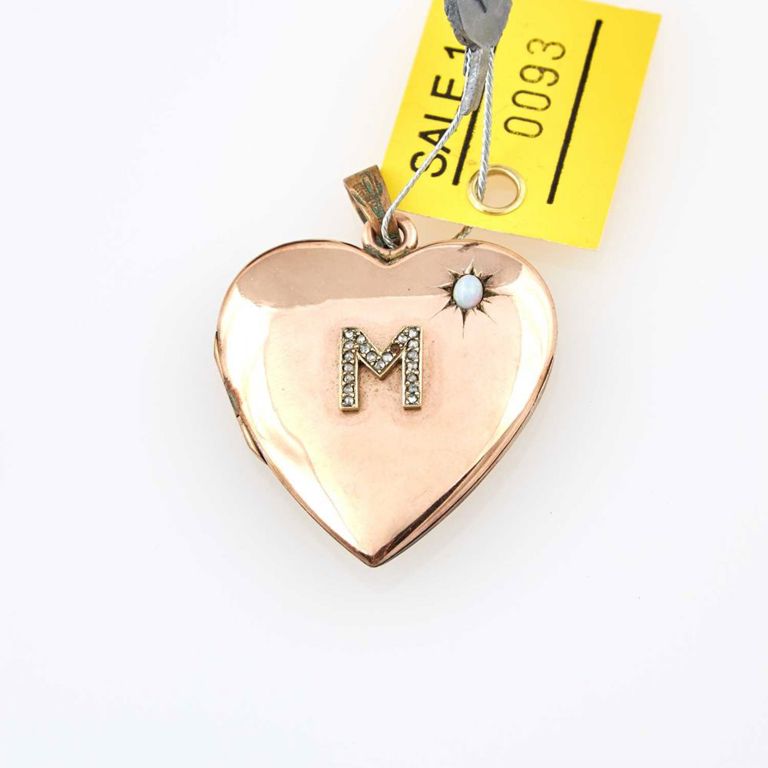 10k gold rose diamond, glass and stone pendant