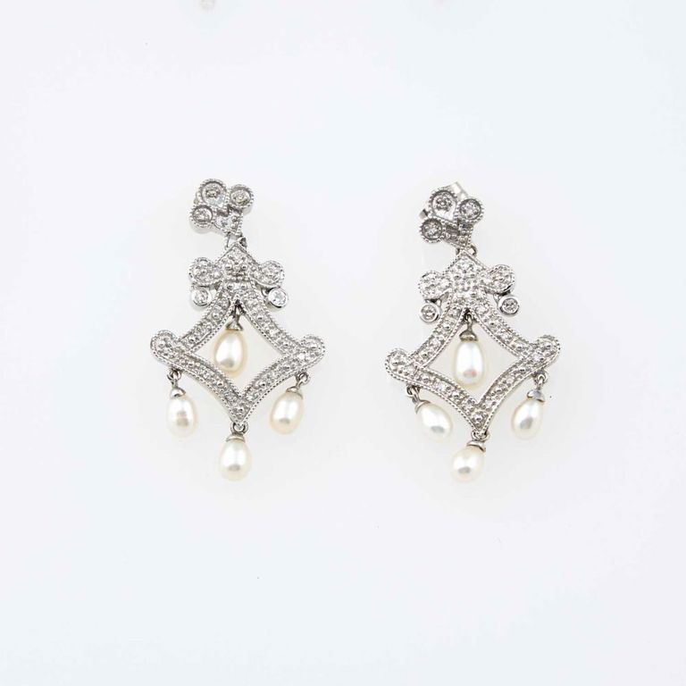 10k gold two diamond and bead earrings