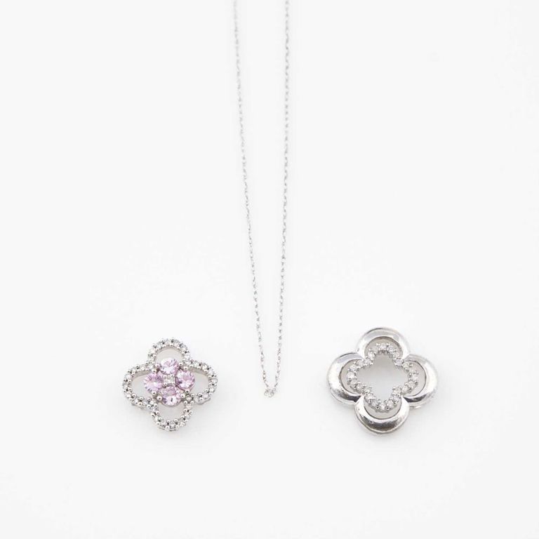 10k gold diamond and stone pendant with gold neck chain, silver pendant