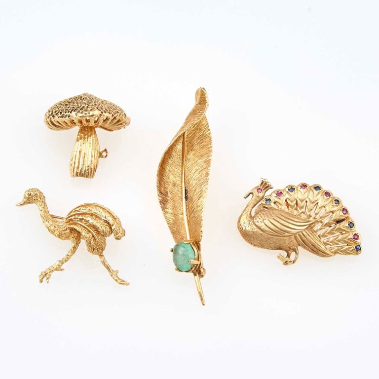 14k gold and stone brooches