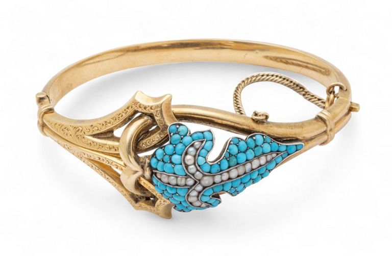 14k yellow gold bangle bracelet with turquoise beads