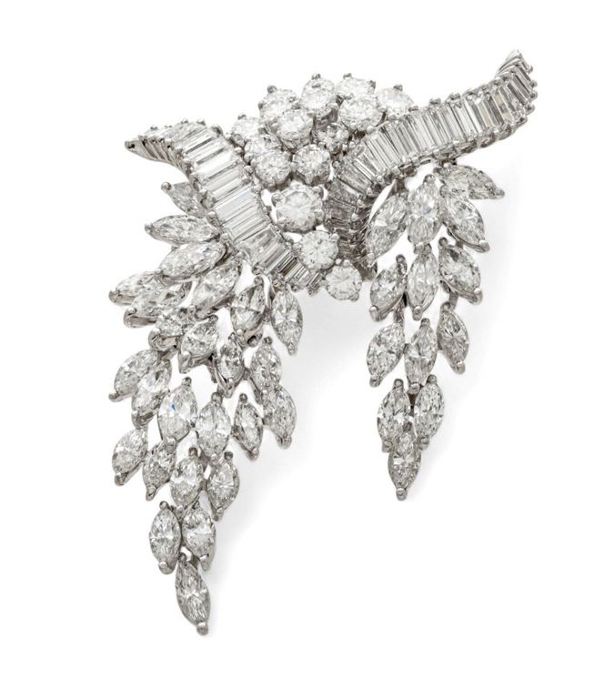 Platinum and diamond waterfall brooch
