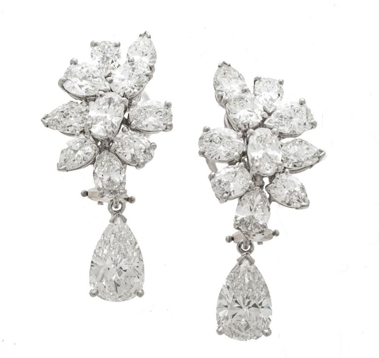 Platinum and pear-shaped diamond earrings