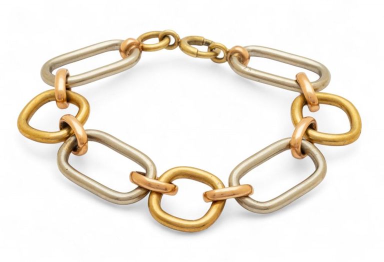 14k tri gold link bracelet
