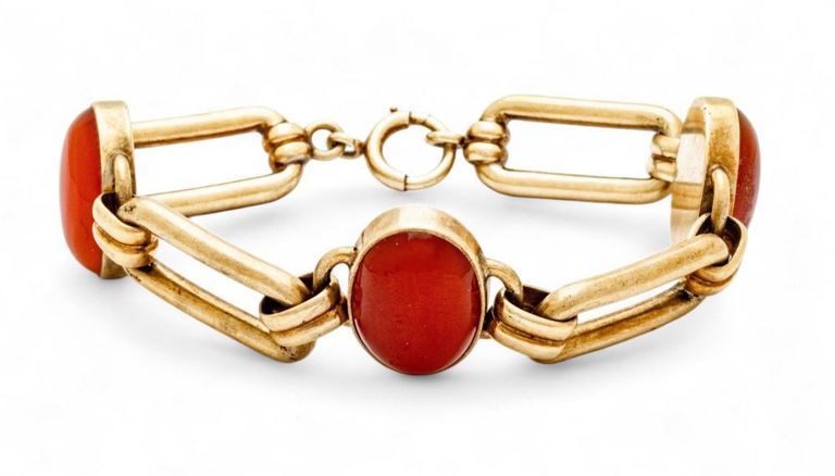 14k yellow gold and agate link bracelet