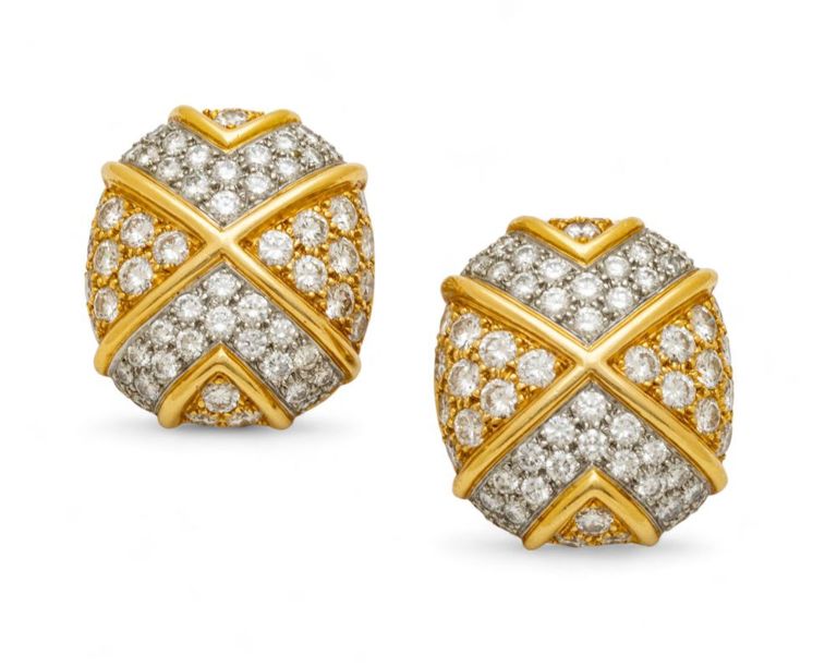 18k yellow gold and diamond pave earrings