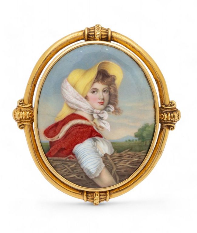 14k gold enamel hand-painted brooch