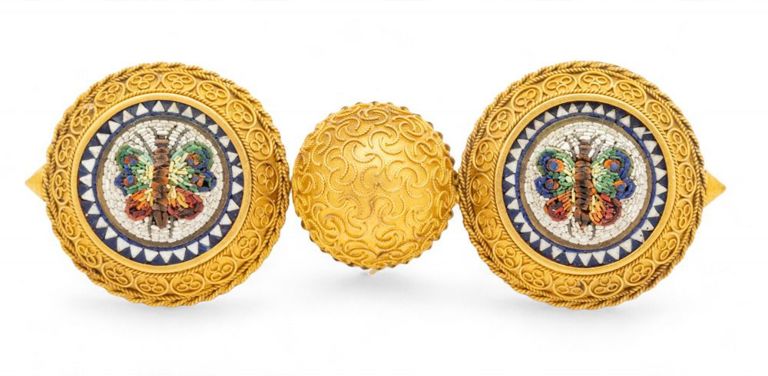 18k gold micro mosaic bar brooch