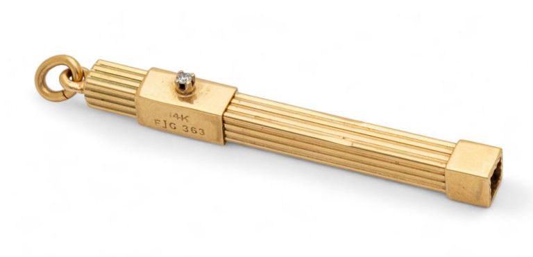 14k yellow gold and diamond retractable toothpick pendant/charm