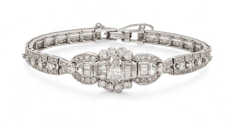 Ladies diamond and 14k white gold bracelet