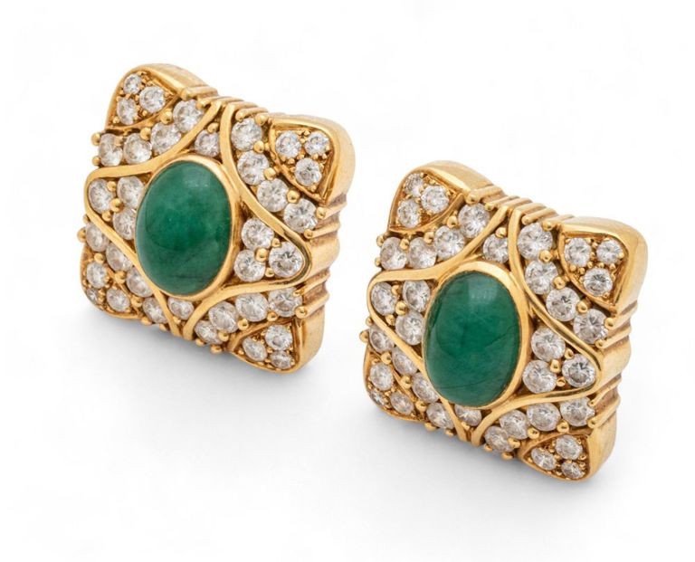 18k yellow gold emerald and diamond earrings