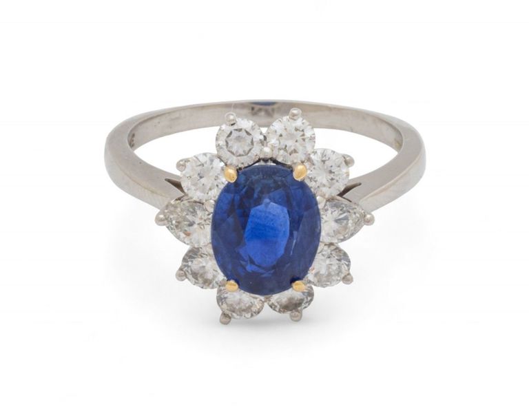 Platinum sapphire and diamond ring