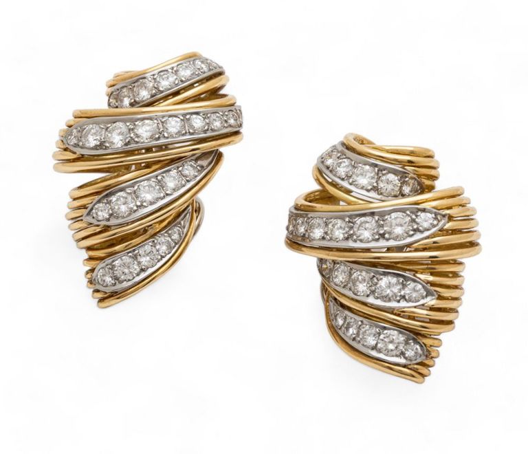 18k yellow gold, white gold and diamond earrings