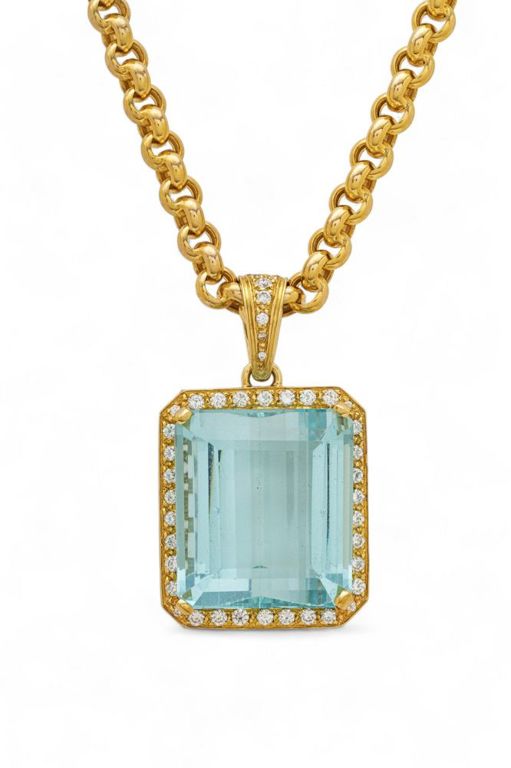 14k yellow gold topaz and diamond pendant necklace